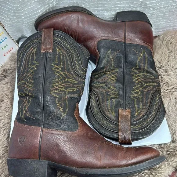 (F) Ariat Men's Comeback Round Toe Western Boots Brown & Black 10016364 - Picture 13 of 15